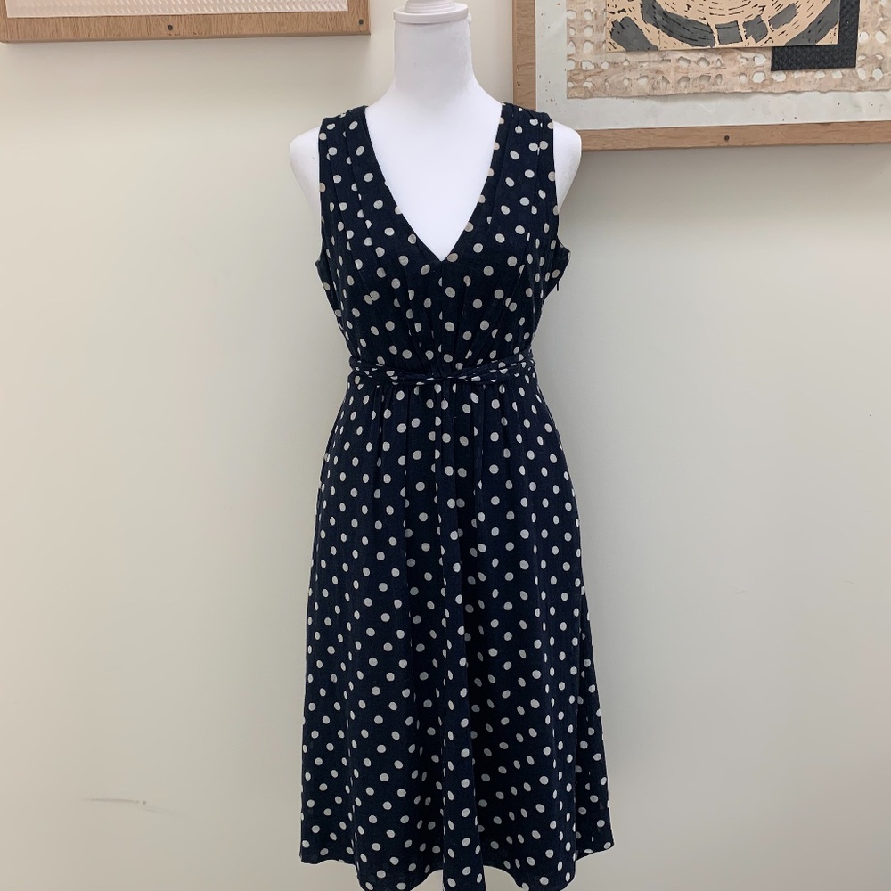 Cute polka dot midi Navy J. Crew dress